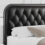 King Size Bed Frame, Upholstered Bed with Button Tufted Leather Headboard and Footboard, Metal U-Shape Support Foundation, No Box Spring Required, Black