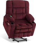 MCombo Dual Motor Power Lift Recliner Chair for Elderly, Lay Flat Lift Chair with Heat and Massage, Petite Wide Lift Chair, Cup Holders, USB A&C Ports, Fabric R7894 (Small-Wide, Burgundy)