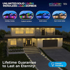 Enbrighten Vibe Eternity Accent Permanent Outdoor Lights for House, 150ft, 36 RGBWIC LEDs, Wide Spacing, 94lm, Tunable White, Everyday Eave Lighting, Smart App, Works with Alexa, Google Home, 85716