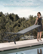 Pool Lounge Chairs Set of 2，Outdoor Lounge Chairs with Wheels and 5-Position Recliner -Easy to Move- Aluminum Patio Lounge Chair for Poolside, Deck (Darkgray)
