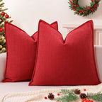 ZWJD Christmas Pillow Covers 16x16 Set of 2 Chenille Throw Red Cushion Covers with Elegant Design Soft and Luxurious Decorative Pillows for Couch, Bed, and Christmas Decor