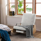 Upholstered Recliner Rocking Chair Nursery with Adjustable Backrest and Footrest, Comfy Corduroy Foldable Glider Chair for Bedroom & Living Room, Beige
