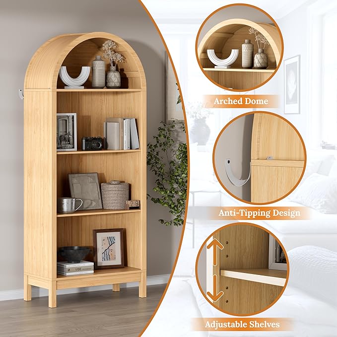 70" Tall Arched Shoe Cabinet, 7-Tier Shoe Rack with 3 Adjustable Shelves, Large Freestanding Shoe Organizer for Entryway, Closet, Hallway, Living Room (Natural Oak)