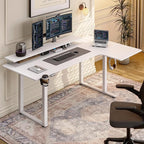 L Shaped Standing Desk, 71x43'' Electric L Stand Up Desk with 2 Adjustable Monitor Shelves, Dual Motor and Memory Controller, Adjustable Height from 28-46'' for Home and Computer Workstation, White