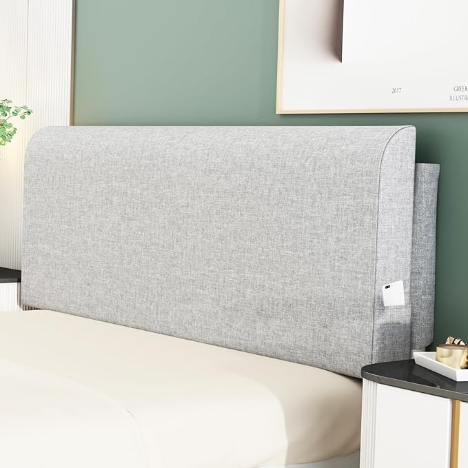 Upholstered Full Headboard, No Tools Needed, Wall Mounted Headboard with Removeable Washable Linen, Multi-Functional Backrest (Grey)