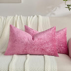 FUTEI Hot Pink Flannel Throw Pillow Covers 12x20 Inch Set of 2,Soft Dimensional Textured Lumbar Pillow Cases,Modern Home Decor for Couch Living Room