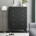 Fluted 5 Drawer Dresser, Tall Dresser with Deep Drawers, Wood Chest of Drawers for Bedroom, Modern Tall Chest Storage Organizer, Natural Finish for Hallway, Entryway, Living Room(Black)