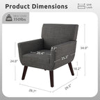 Upholstered Accent Chair,Mid Century Modern Linen Fabric Living Room Chair with Arm,Comfy Wingback Club Armchair for Bedroom Reading Dark Grey