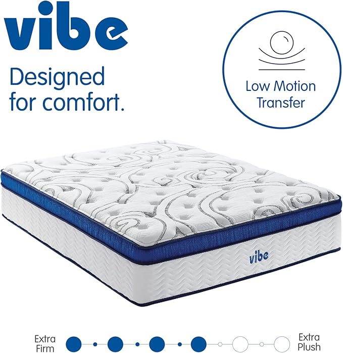 Vibe Quilted Hybrid Mattress, 12-Inch Innerspring and Pillow Top Gel Memory Foam Mattress, Fiberglass Free, CertiPUR-US Certified Bed in a Box, Twin XL, White