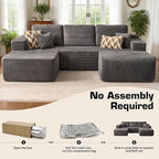 106" Cloud Sectional Couch with L-Shape Chaise & Ottoman, No Assembly Modular Sofa, Deep Seat Corduroy Boneless Couched for Living Room (Gray Stripe Corduroy, Left Facing Chaise with Ottoman)