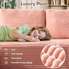 106" Cloud Sectional Couch with L-Shape Chaise, No Assembly Modular Sofa, Deep Seat Plush Corduroy Boneless Couched for Living Room (Pink Plush Corduroy, Left Facing Chaise)