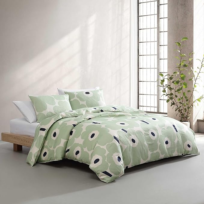 Marimekko - King Duvet Cover Set, Super Soft Organic Bedding with Matching Shams, Floral Bedding Essentials, Oeko-Tex Certified (Unikko Green, King)