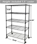 Simple Deluxe Heavy Duty 5-Shelf Storage Shelving Unit, 1250lbs Loading Capacity, 29.92" D x 13.98" W x 61.09" H, Black