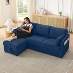 79" Small Couches with Storage Ottoman 3 Seat L Shaped Couch Sectional Sofa with Chaise Lounge for Apartment,Dorm,Bonus Room,Compact Spaces. (Blue, 3+OTT)