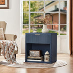 LEYAOYAO Fluted Farmhouse Nightstand Set of 2 with Charging Station, 23" Wide 1 Drawers End Table,Blue Dresser for Bedroom,Bed Side Table Chest of Drawers Cabinet,Wood Night Stand for Living Room