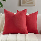 FUTEI Christmas Red Chenille Throw Pillow Covers 18x18 Inch Set of 2,Soft Wide Chevron Textured Cushion Case,Farmhouse Home Decor for Couch Bed Living Room