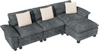 123-Inch L Shaped Sectional Sofa with Cloud Cushions, Deep Seat Modular Couch Set w/ 4 Seats & 1 Ottomans, Removable Arms, Plush Chenille Upholstery for Living Room, Apartment - Cyan