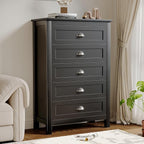 5 Drawer Dresser, Farmhouse Tall Dresser for Bedroom, Antique Black Chest of Drawers, Modern Dressers for Bedroom, Closet