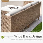 Sophia and William Boho Wicker Patio Furniture Set, Outdoor Rattan Sectional Sets Conversation Set - Weather-Resistant, with Dual Storage Coffee Table Acacia Wood Legs for Garden, Patio & Deck(Beige)