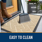 OLANLY Front Door Mat Indoor Outdoor Entrance, Waterproof All-Season, All-Weather Doormat, Sturdy Natural Rubber, Low Profile, Easy Clean Patio Porch Entryway Mat, Herringbone Brick (Beige, 71x23)