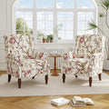 Accent Chair, Upholstered High Back Floral Armchair with Nailhead Trim & Wood Legs, Comfy Wingback Reading Single Sofa Chair for Small Spaces, Living Room, Bedroom (Pink Floral, Set of 2)