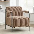 Modern Accent Lounge Chair Velvet Tufted Textured Upholstery Vertical Stitching Metal Frame Ergonomic Reading Chair for Living Room Bedroom Stylish Compact Cozy Design (Light Brown)