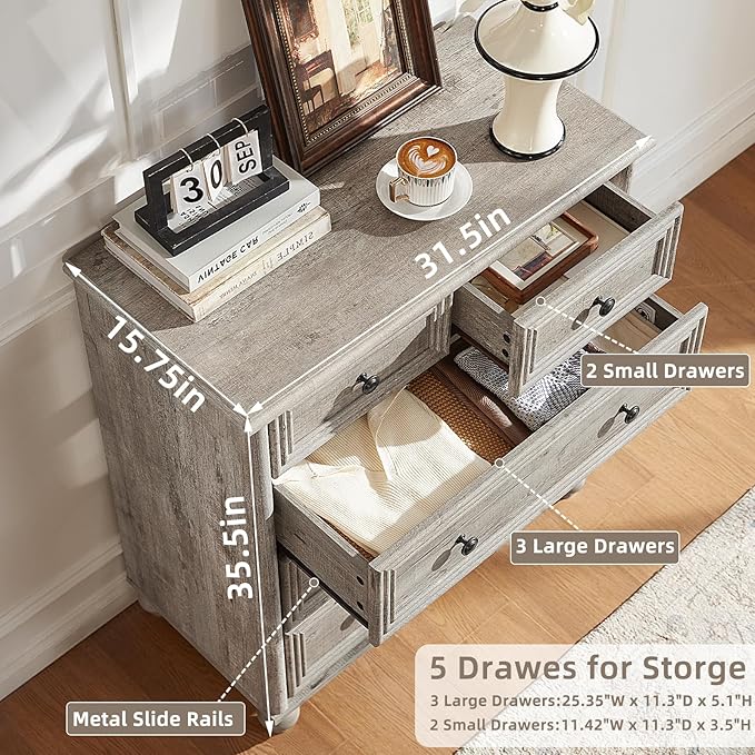 Farmhouse Dressers & Night Stand Set of 4, Wood 54" Wide 7 Drawer Dresser & 35" Tall Chest of Drawers, 18" Roman Column Nightstand Set of 2, Bedroom Furniture Dresser Sets for Home Living Room Hallway