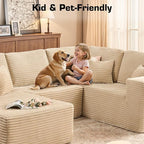 Weaxty Cloud Sectional Couch for Living Room, Oversized U Shaped Boneless Couches with Chaise, Plush Corduroy Memory Foam Deep Seat Floor Sofa, No Assembly Required，Beige