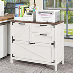 Lateral File Cabinet with 4 Drawers Farmhouse File Cabinet for Letter/Legal/A4 Size Hanging Files, Large Wood File Storage Cabinets Printer Stand for Home Office Cabinet, Rustic White