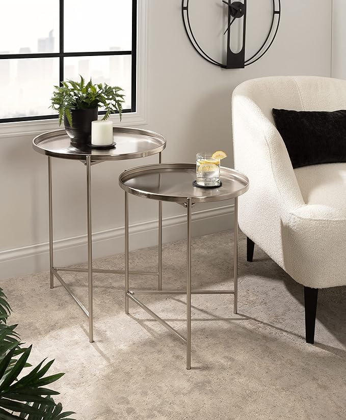 Kate and Laurel Ulani Modern Nesting Side Table; Set of 2; Silver; Sophisticated End Tables for Storage and Display