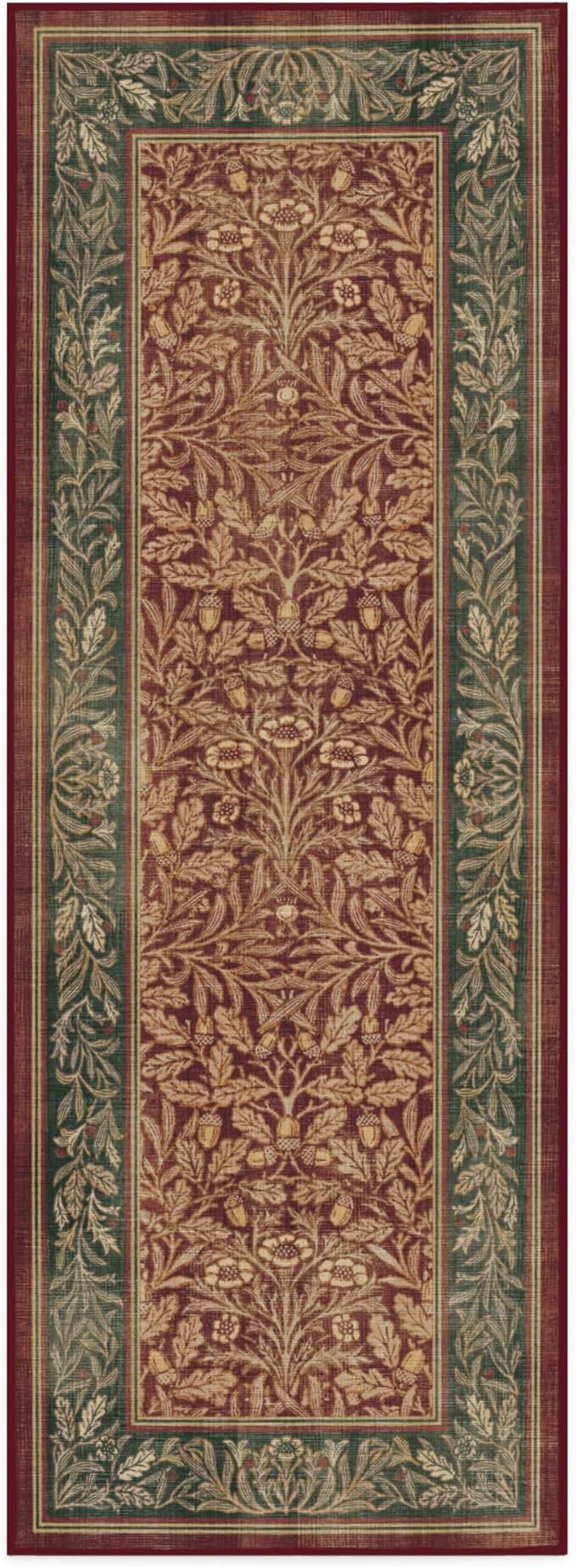 RUGGABLE x Morris & Co Machine Washable Christmas Runner Rug – Acorn Amber Red 2.5x7, Stain-Resistant, Non-Slip – Washable Rug for Hallway, Entryway, Living Room & Kitchen–with Standard Pad