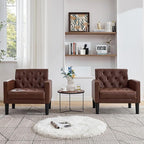 TYBOATLE Accent Chairs Set of 2 Comfy Living Room Chair Leather Tufted Mid Century Modern Accent Chair, Small Cozy Reading Arm Chair for Office, Bedroom (2, Brown)