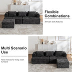 95" Modern Cloud Sectional Sofa Couch, Modular L-Shaped Sofas with Deep Seat and Chaise Ottoman, Chenille Boneless Tufted Couches for Living Room, No Assembly Required, Black