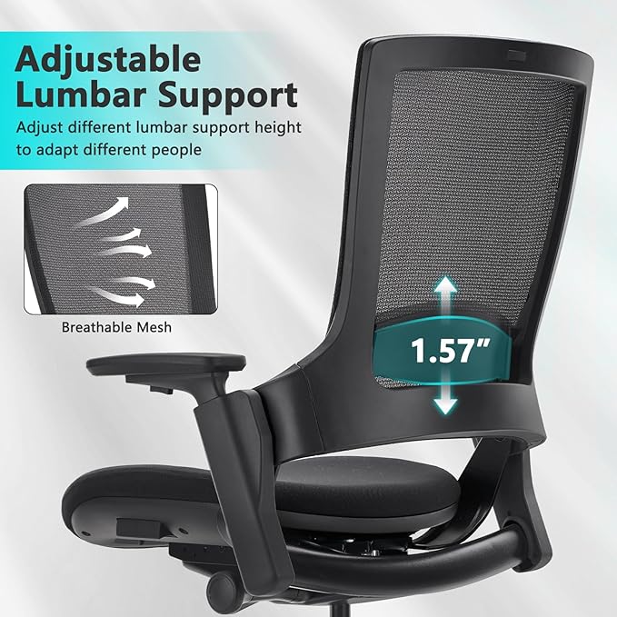 CLATINA Swivel Executive Chair, Adjustable Ergonomic Computer Chair with 3D Armrest and Lumbar Support, Mesh Backrest Task Chair for Home Office Conference Room