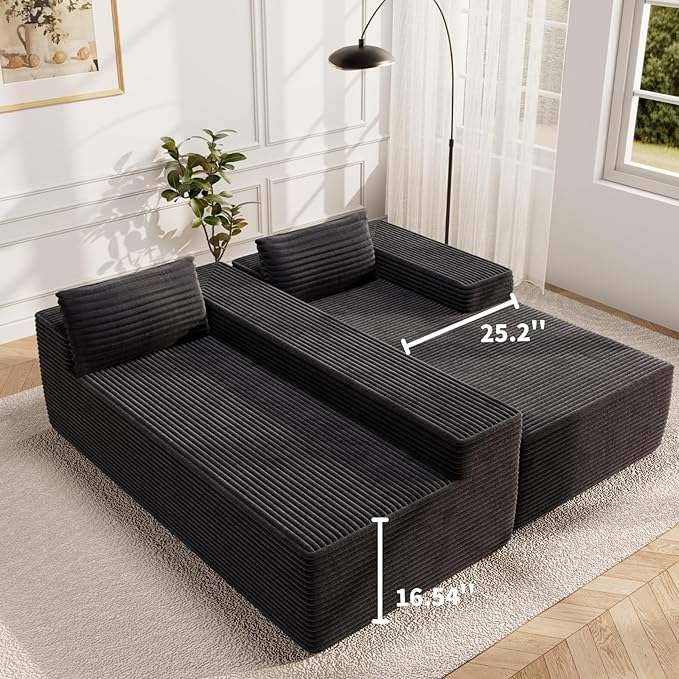 Kingdura 105.5'' Cloud Sectional Couch with L-Shape Chaise, Black Modern Modular Sofa with Deep Seat, Corduroy Fabric, No Assembly Required, Upholstered Couches for Living Room Bedroom