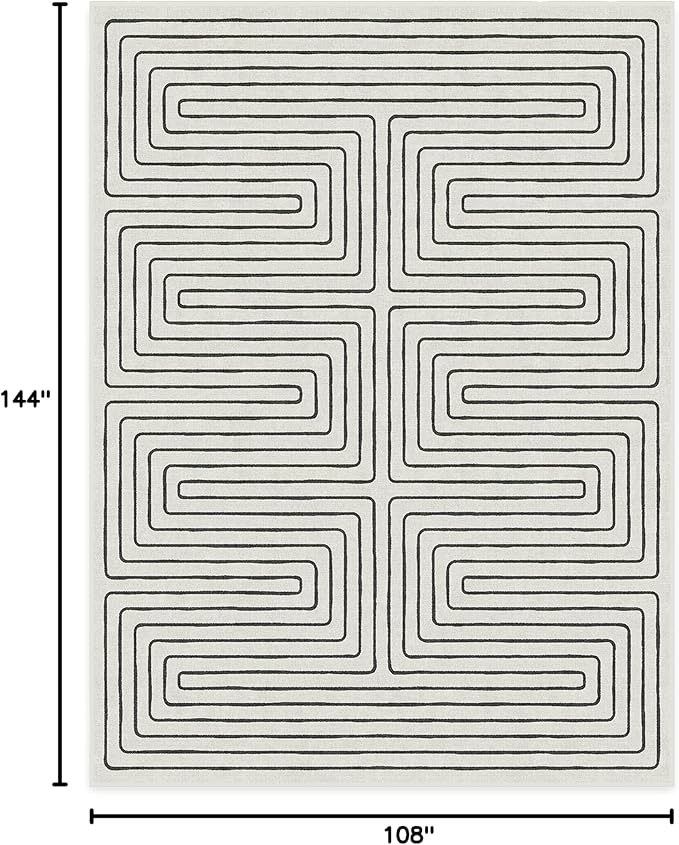 RUGGABLE x Jonathan Adler Machine Washable Modern Area Rug – Labyrinth Black/Ivory 9x12, Stain-Resistant, Non-Slip – Large Rugs for Living Room, Bedroom, Hallway, Entryway & Office–with Cushioned Pad