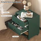 Modern Nightstand, Fluted End Table with 2 Drawers, Nightstand with Open Shelf for Bedroom (1, Green)
