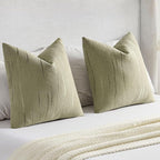 FUTEI Olive Green Chenille Decorative Throw Pillow Covers 24x24 Inch Set of 2,Soft Embossed Striped Textured European Cushion Case,Modern Home Decor for Couch Bed Living Room