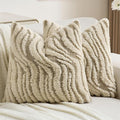 FUTEI Beige Decorative Throw Pillow Covers 16x16 Inch Set of 2,Soft Faux Fur Geometric Shapes Texture Cushion Case,Boho Home Decor for Couch Bed Living Room