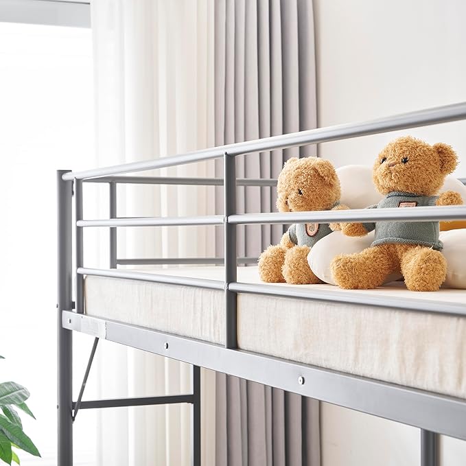 Karl home Twin Loft Bed with Desk and Storage Shelvs,Twin Bunk Bed with Desk for Kids Teens Adults, Saving Space,No Box Spring Needed, Non-Noice, Grey