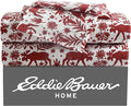 Eddie Bauer 3 Pc Flannel Sheets Twin Size - 100% Cotton Breathable & Soft Twin Sheets Set (1 Flat, 1 Flannel Fitted Sheet & 1 Pillowcase) - 12" Deep Pocket All Seasons Sheet Set (Arcadia Red)