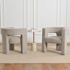 KINWELL 28" W Boucle Accent Chair Armchairs Set of 2, Upholstered Square Open-Back Barrel Chair, No Assembly Side Chair ArmChairs for Living Room Bedroom Lounge (Oatmeal)