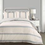 Lush Decor Farmhouse Stripe Reversible Cotton Comforter Set, 3 Piece Set, King, Blue - Cozy F𝚊rmhouse Bedding Set - Rustic Decor - Striped Comforter - Modern Farmho𝚞se Bedroom Decor