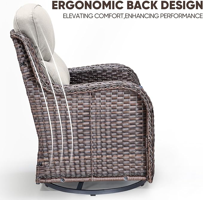 Swivel Patio Chairs Set of 2 with 6" Thick Cushion - Wicker Outdoor Swivel Rocker Patio Chair, High Back Comfortable Outdoor Glider Chairs 360° Rotation Glider Brown Wicker-Beige Cushion