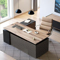 70.87" L Shaped Standing Executive Desk and 63" lateral File Cabinet, Large Adjustable Heigh Office Computer Desk with 3 Drawers,2.3" Desktop,Business Workstation,Black and Warm Oak