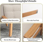 KCC Mid-Century Modern Linen Fabric Accent Chair, Upholstered Tufted Leisure Chair Comfy Reading Side Chair with Armrest and Solid Wood Frame for Living Room Bedroom Balcony(Beige)