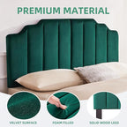 Velvet Upholstered Headboard Queen, Tufted Headboard, Elegantly Curved Queen headboard only,Soft Padded headboards, Modern Vertical Channel Design Head Board, Dark Green
