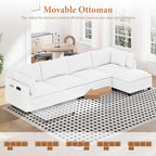 Vesgantti 143" L Shaped Modular Sectional Sofa, Comfy Corduroy Upholstered Modular Sectional Couches for Living Room, Modern Cloud Couch with Ottoman Deep Seat, Warm White