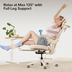 HINOMI Q2 Ergonomic Office Chair with Lumbar Support & Adjustable Headrest, Cushion Seat with Flip-Up Arms, Reclining Computer Seating with Footrest, Stylish Desk Model for Home (Cream White)