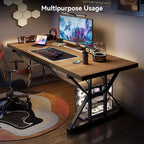 LITTLE TREE 70.8-Inch Large Executive Desk, Modern Computer Office Desk, Wooden Writing Desk Study Table for Home Office, Light Walnut-Black